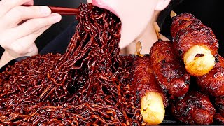 ASMR TTEOK GALBI CHEESE SAUSAGE SPICY BALCK BEAN NOODLES MUKBANG 떡갈비 치즈 소세지 짜파게티 먹방 咀嚼音EATING SOUNDS