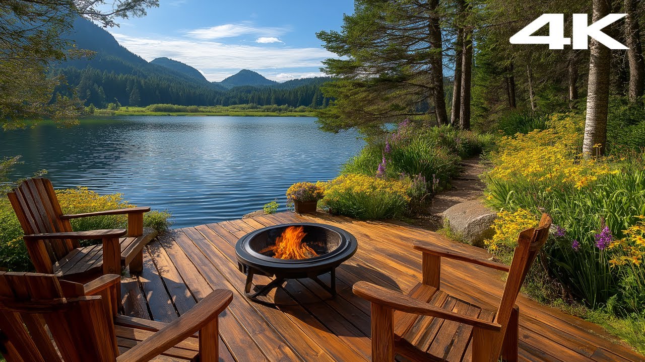 Morning Serenity 🌅 Lakeside Retreat with Calm Fire Pit, Birdsongs & Relaxing Piano Music