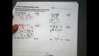 A2 - 1.4 Part 2 - Isolating Variables - 3rd Hour - Aug 25, 2021