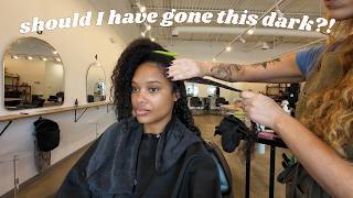 going DARKER for fall 👀 curly hair color refresh | salon vlog