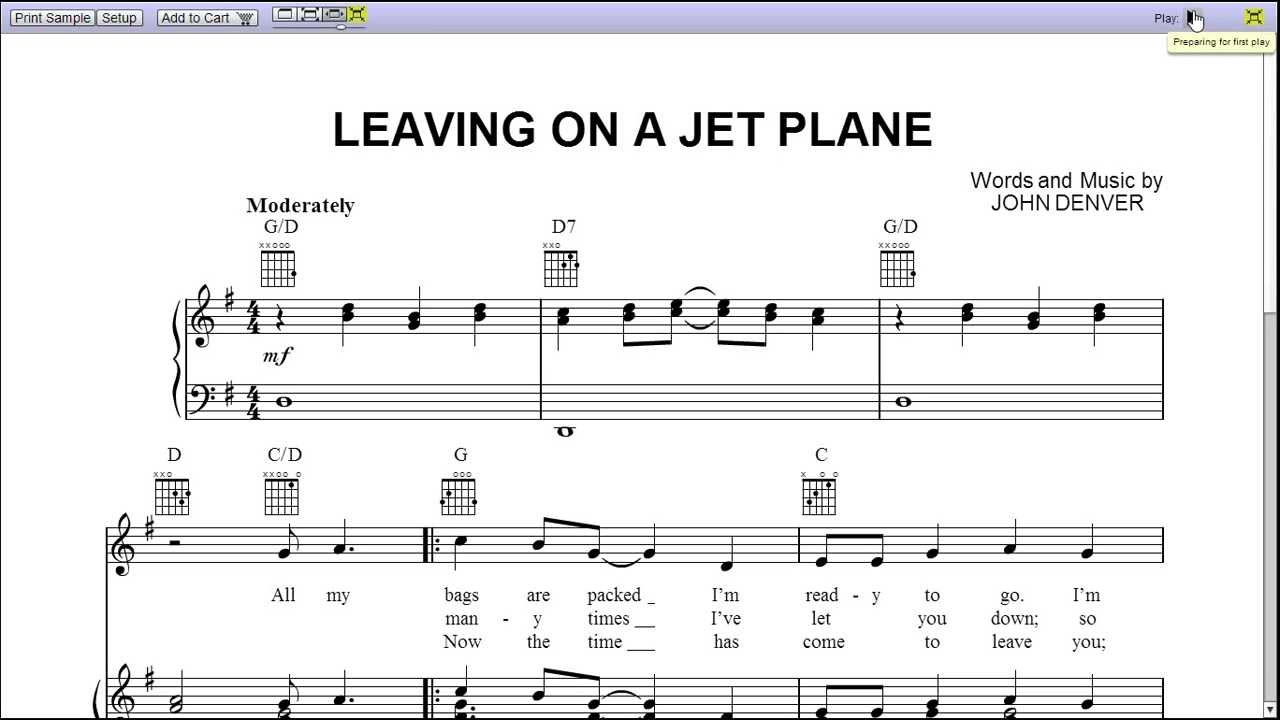 leaving on a jet plane by peter paul and mary piano sheet music plane music sheets