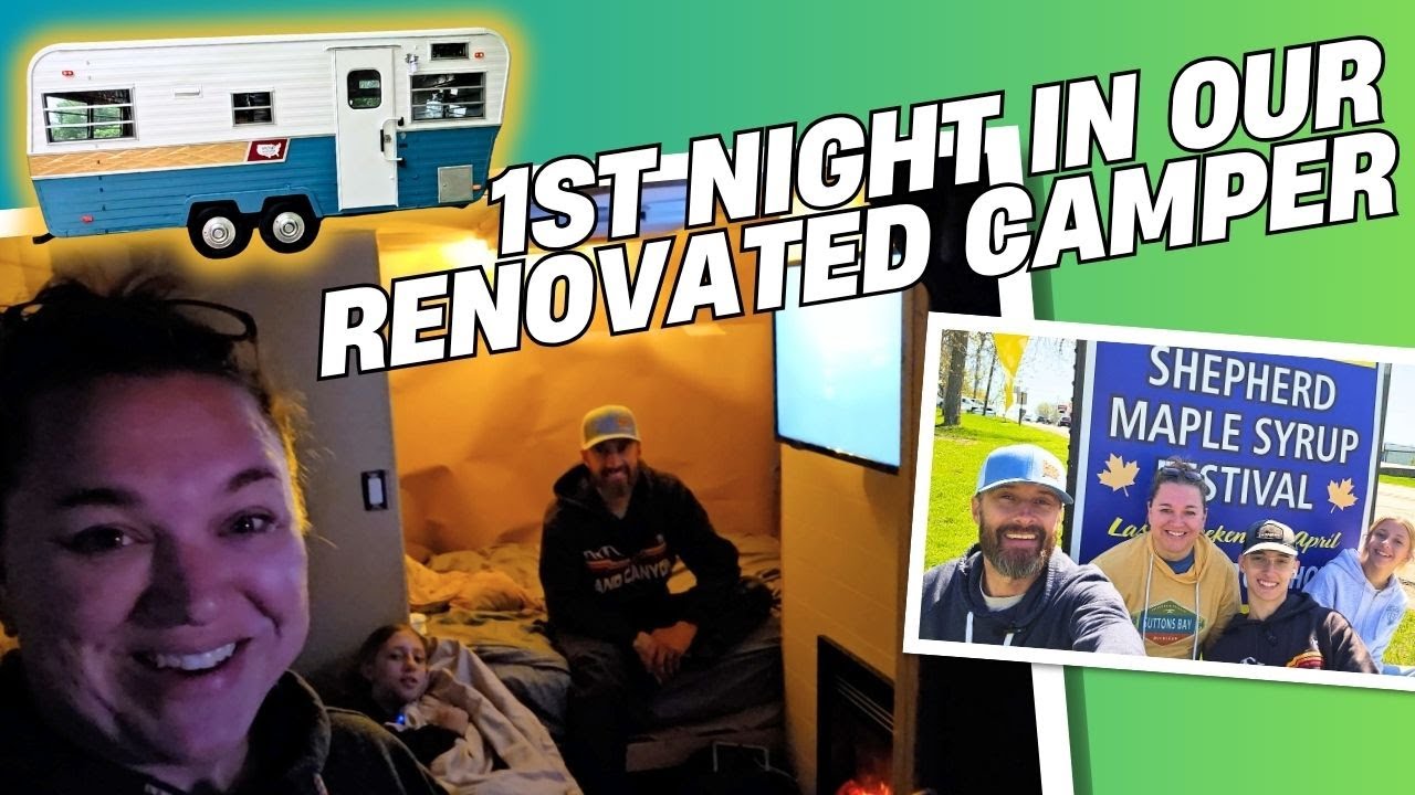 1st Night in Our Renovated Vintage Camper -  Boondocking Off-Grid in a Parking Lot!