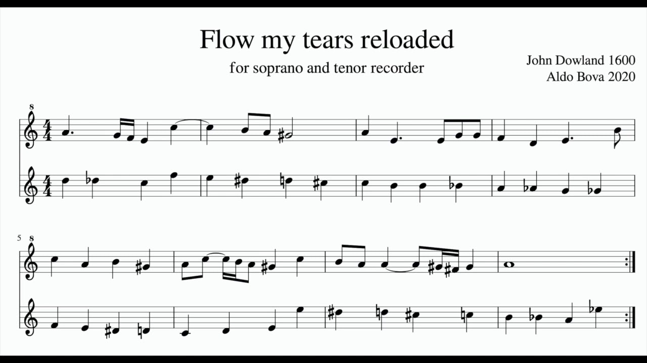 Dowland/Bova, Flow my tears reloaded, for soprano and tenor recorder