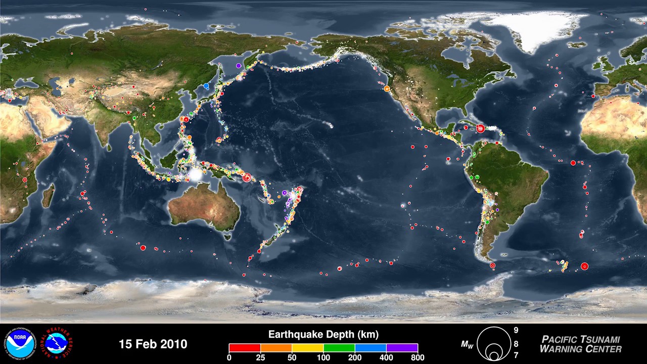 #видео дня | Анимированная карта всех землетрясений за последние 15 лет. Фото.