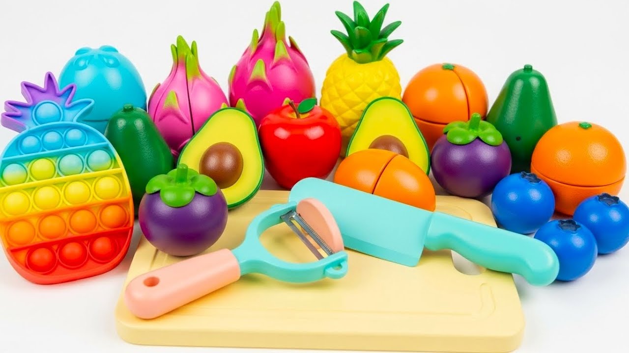 ASMR  木のおままごとセットと本物の野菜と果物を切る！おもちゃでリアルなやさいの名前をおぼえよう