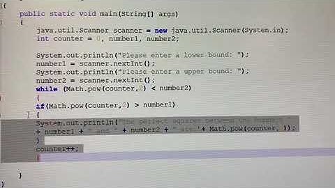 J. Betts Java Program: Perfect Squares within User-defined Range