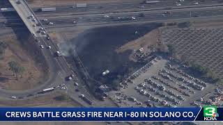 Crews are battling a fire that sparked near Interstate 80 in the Vacaville area