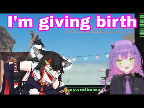 Mio Can't Stop Laughing At Towa Giving Birth In The Middle Of Stream | Getting Over It [Hololive]