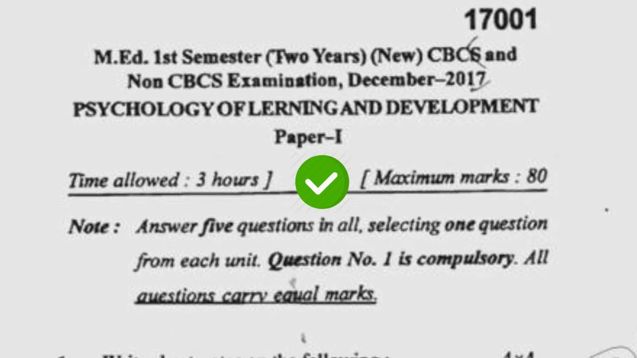 Mdu M.Ed 1st Sem Psychology of Learning & Development Question Paper