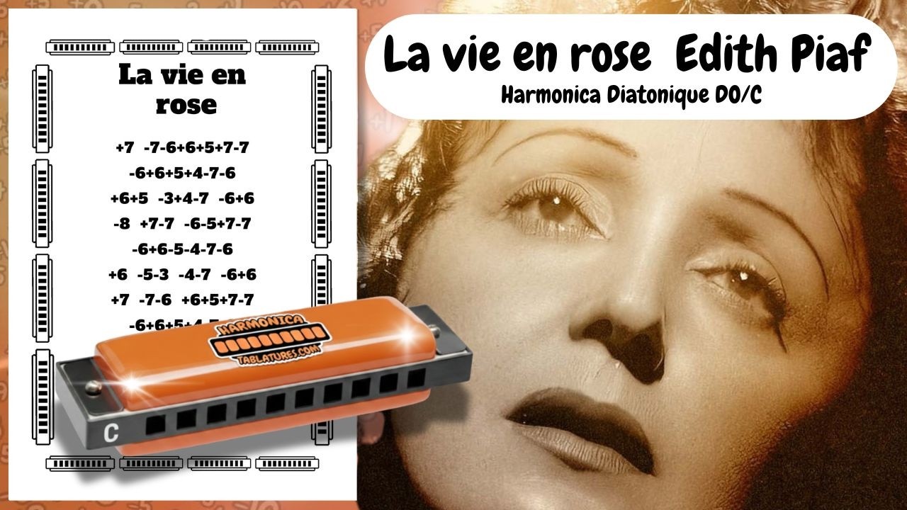 LA VIE EN ROSE D' EDITH PIAF, tablature GRATUITE pour harmonica diatonique Do / C