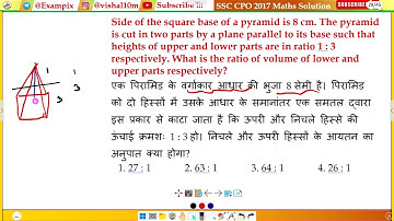 Side of the square base of a pyramid is 8 cm. The pyramid is cut in two parts by a plane parallel to
