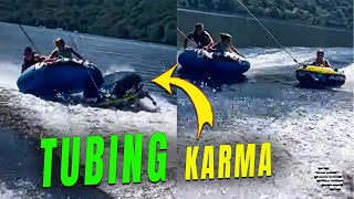Two Girls Fall Off After Taking Out a Girl While Tubing