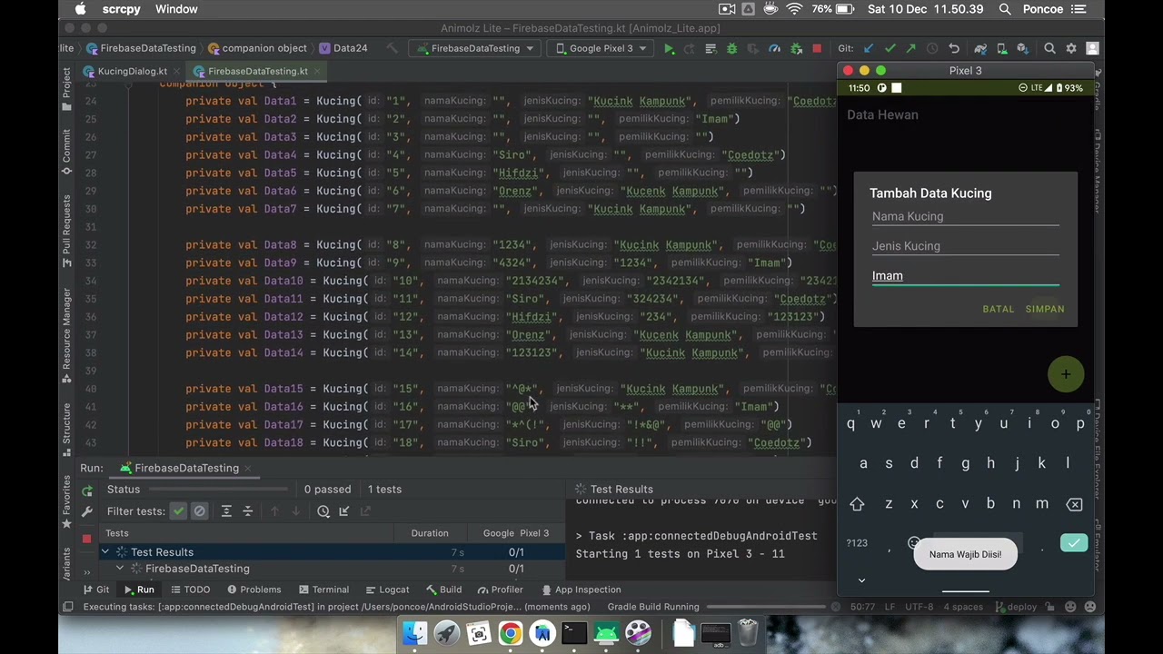 Pengujian Realtime Database + Expresso Test "Animolz Lite"