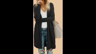 OUGES Women's Open Front Cardigan Shirt with Pockets Long Sleeve Lightweight Coat
