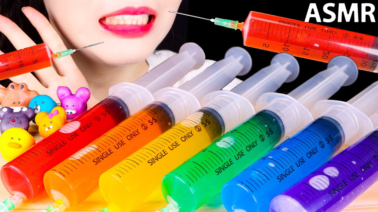 ASMR GETTING VACCINATION, EDIBLE COVID-19 VACCINES, RAINBOW JELLO SHOOTERS, MUKBANG, EATING SOUNDS