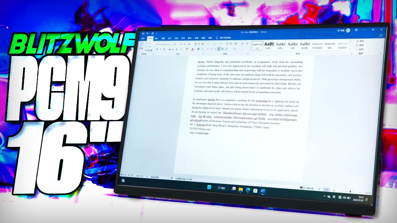 BlitzWolf (BW-PCM9) 16" FHD PC/Consoles Portable Monitor.