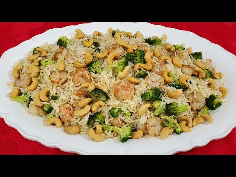 طريقة تحضير الارز مع القريدس والبروكلي     