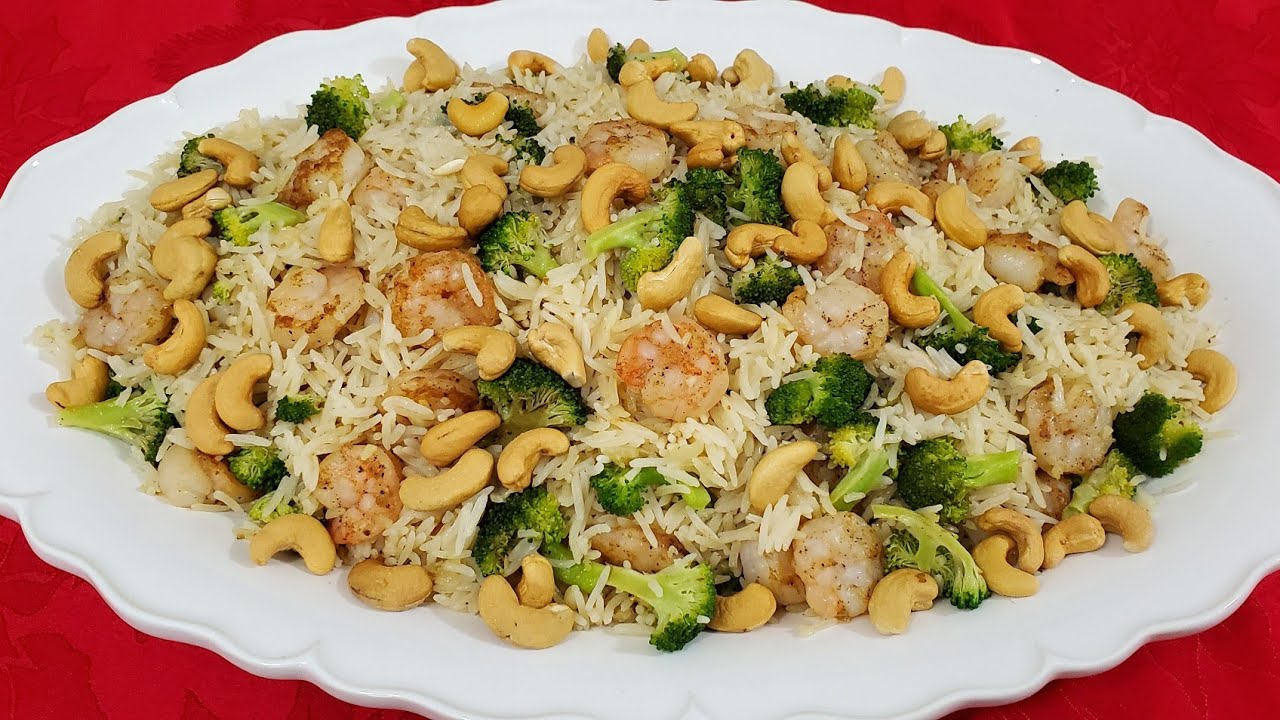 طريقة تحضير الارز  مع القريدس والبروكلي Best shrimp rice pilaf recipe