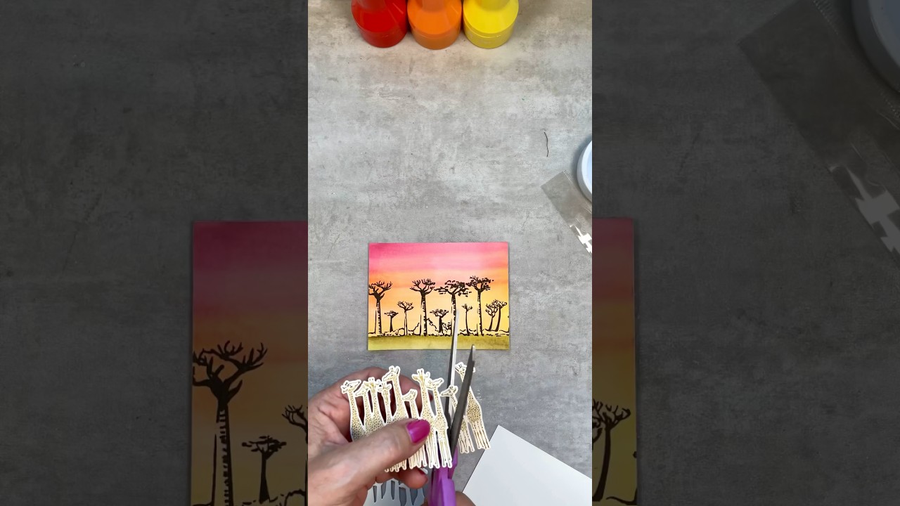 Here is an easy way to create a layered sunset background for a safari themed birthday card.