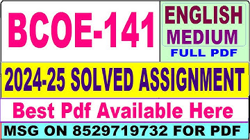 BCOE 141 solved assignment 2024-25 || bcoe 141 solved assignment 2025 in English || ignou bcoe141