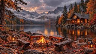 Relaxing Autumn Cabin by the Lake 🍁🎹 Gentle Piano Music & Cozy Campfire for Study & Work, Focus screenshot 3