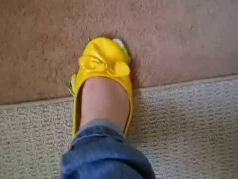 Squishing Toy Frog In My Yellow Ballet Flats