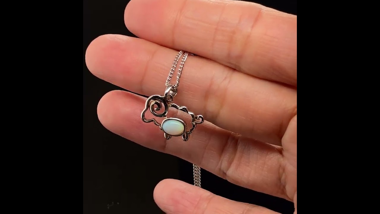 Sterling Silver Solid White Opal Necklace 420