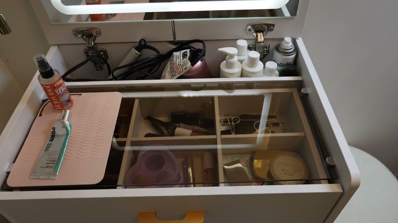 3-in-1 Vanity Desk with LED Mirror & Power Outlet – Flip-Up Dressing Table with Charging Station