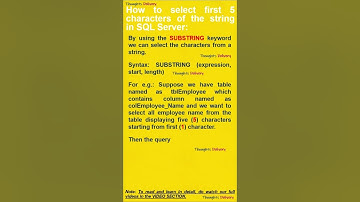 Select first 5 characters of the string  in SQL Server. #shorts