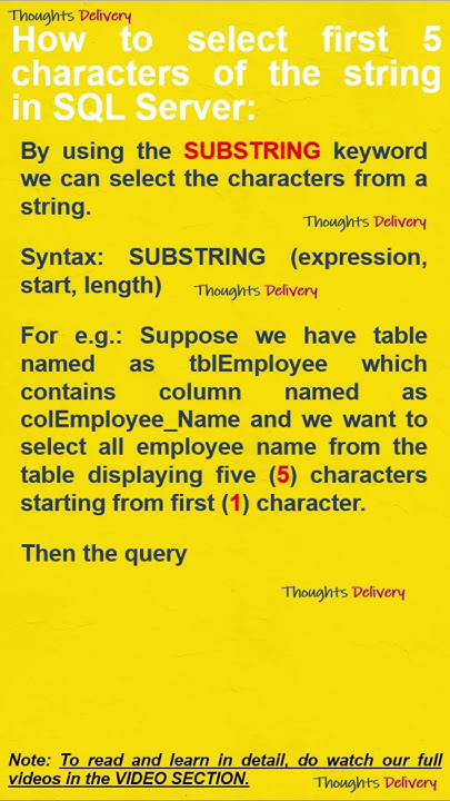 Select first 5 characters of the string in SQL Server. #shorts - YouTube
