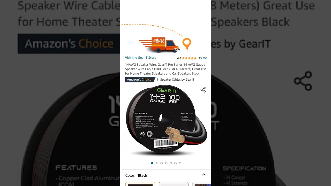 14AWG Speaker Wire, GearIT Pro Series 14 AWG Gauge Speaker Wire Cable (100 Feet / 30.48 Meters)