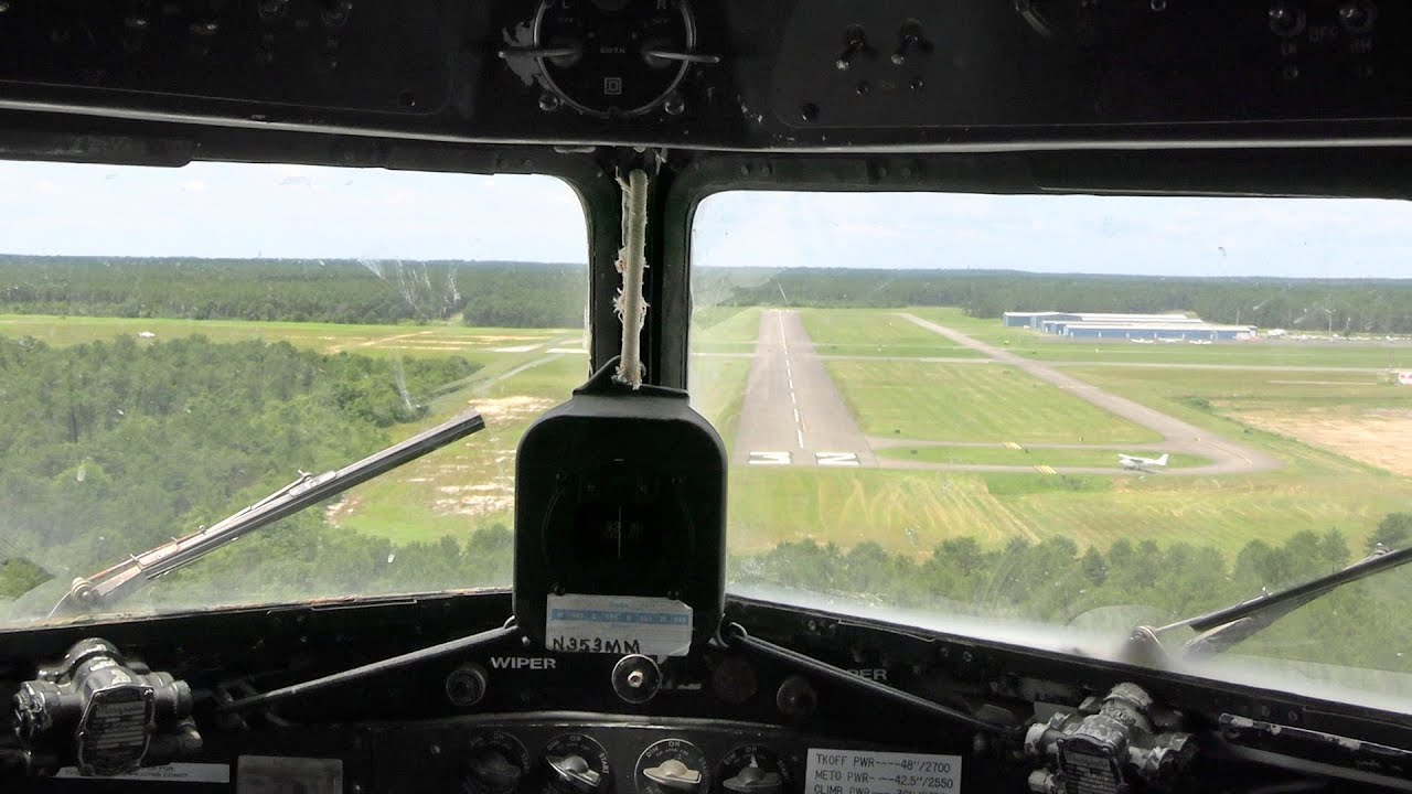 DC-3 In Cockpit Taxi, Takeoff and Landing Ocean County Airport NJ