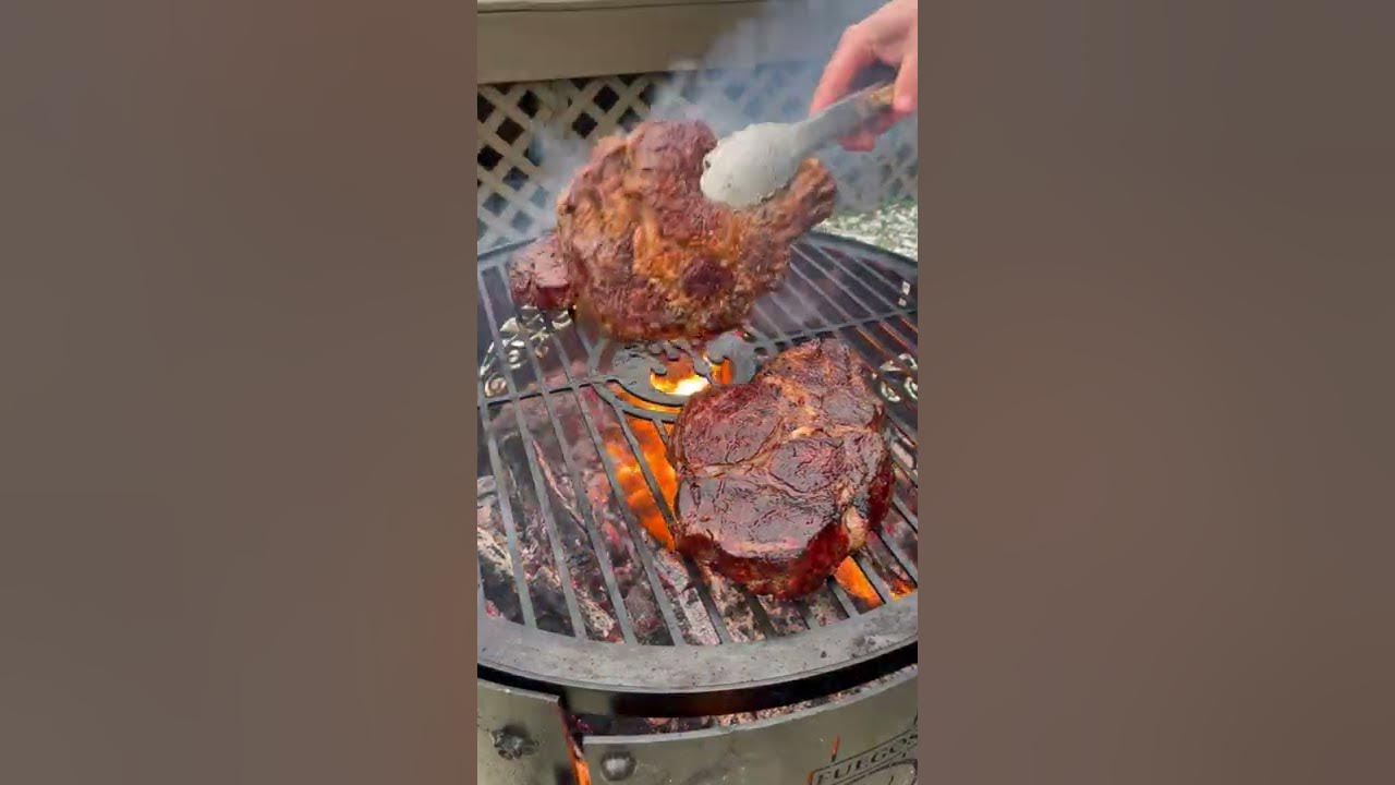 Sizzling Ribeyes ASMR | Over The Fire Cooking by Derek Wolf #shorts