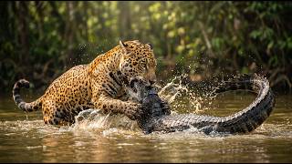 A Jaguar Dives Into Murky Amazon Waters to Wrestle a 3-Meter Black Caiman