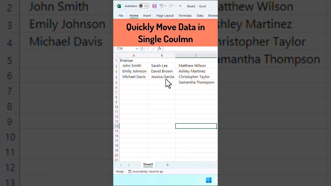 quickly move data in one column 