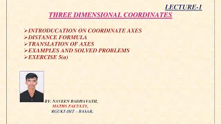 LECTURE1 || THREE DIMENSIONAL CO-ORDINATES || EXERCISE 5(a) || TELUGU ACADEMY || CLASS11 || 1B ||