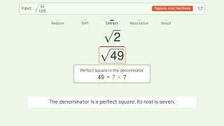 Simplify sqrt(50/1225) - Square Root of a Fraction | Tiger Algebra Solver