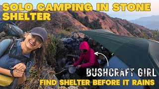 Solo camping in a stone wall shelter | finding a shelter | Indian girl Camping | Bushcraft