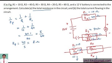 R1 = 10 Ω, R2 = 40 Ω, R3 = 30 Ω, R4 = 20 Ω, R5 = 60 Ω, and a 12 V battery is connected