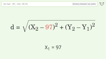 Find the distance between two points p1 (97,-54) and p2 (-39,74): Step-by-Step Video Solution