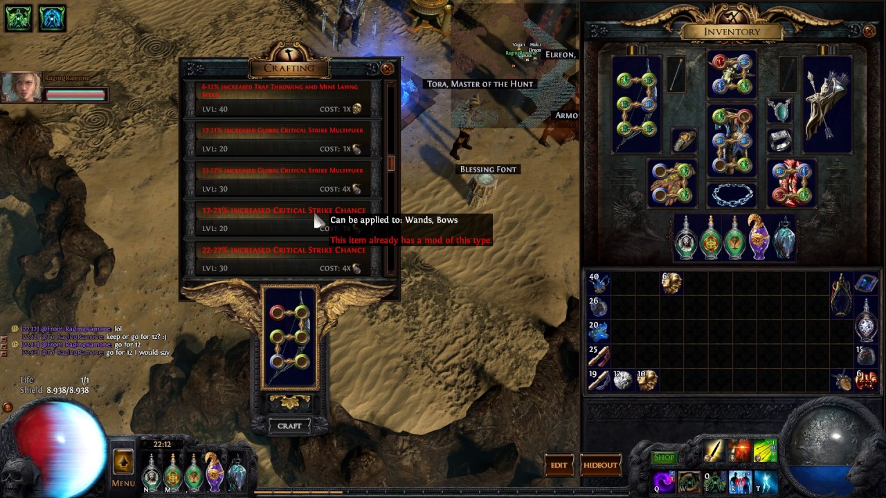 path of exile legacy league crafting 472 pdps bow t1 crit