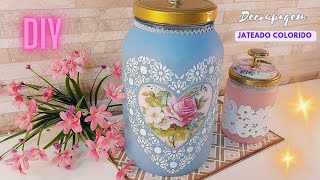 DIY: DECOUPAGEM no JATEADO COLORIDO Caseiro | Vidro Decorado