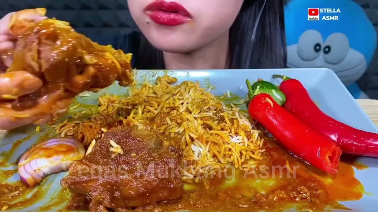 Eating Chicken Curry Mutton Curry Rice Puri Salad Chilly |Eating Challenge|#eatingsounds #mukbang 