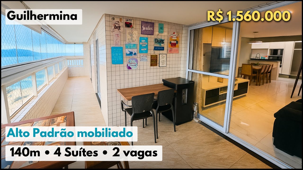 #711 APARTAMENTO MOBILIADO VISTA MAR COM 4 DORMITÓRIOS , 2 VAGAS EM PRAIA GRANDE - GUILHERMINA 