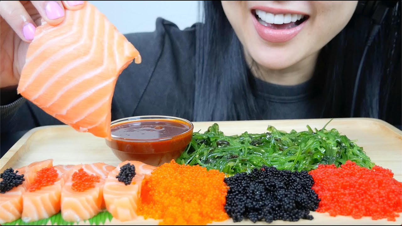 TOBIKO EGGS + SALMON SASHIMI (ASMR SIMPLE SOUNDS) NO TALKING | SAS-ASMR