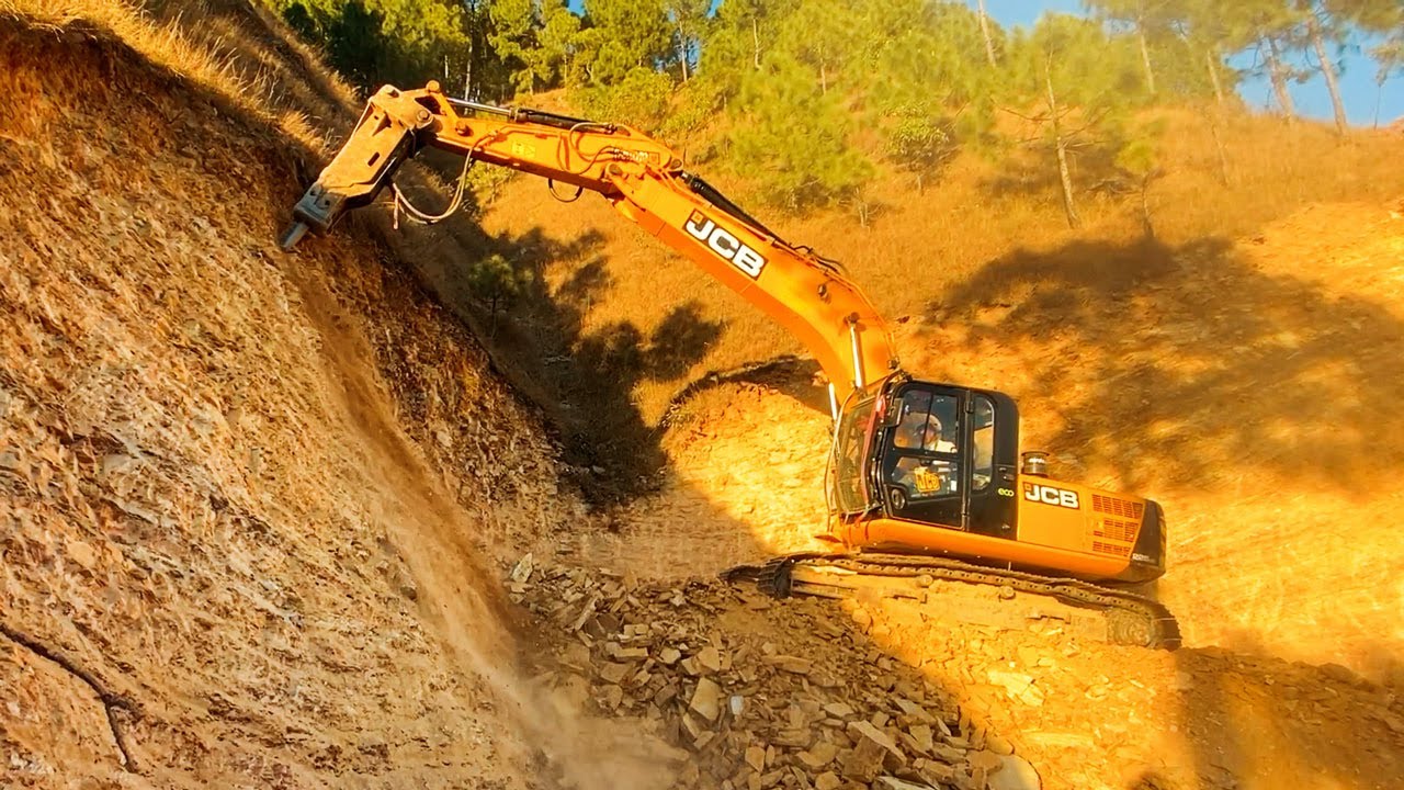 Dangerous Mountain Road Cutting | JCB Excavator Cutting Stones & Loading Dump Trucks
