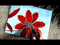 'Red flower on white base'. Paper and glitter art on cardboard canvas. DIY Wall Decor.