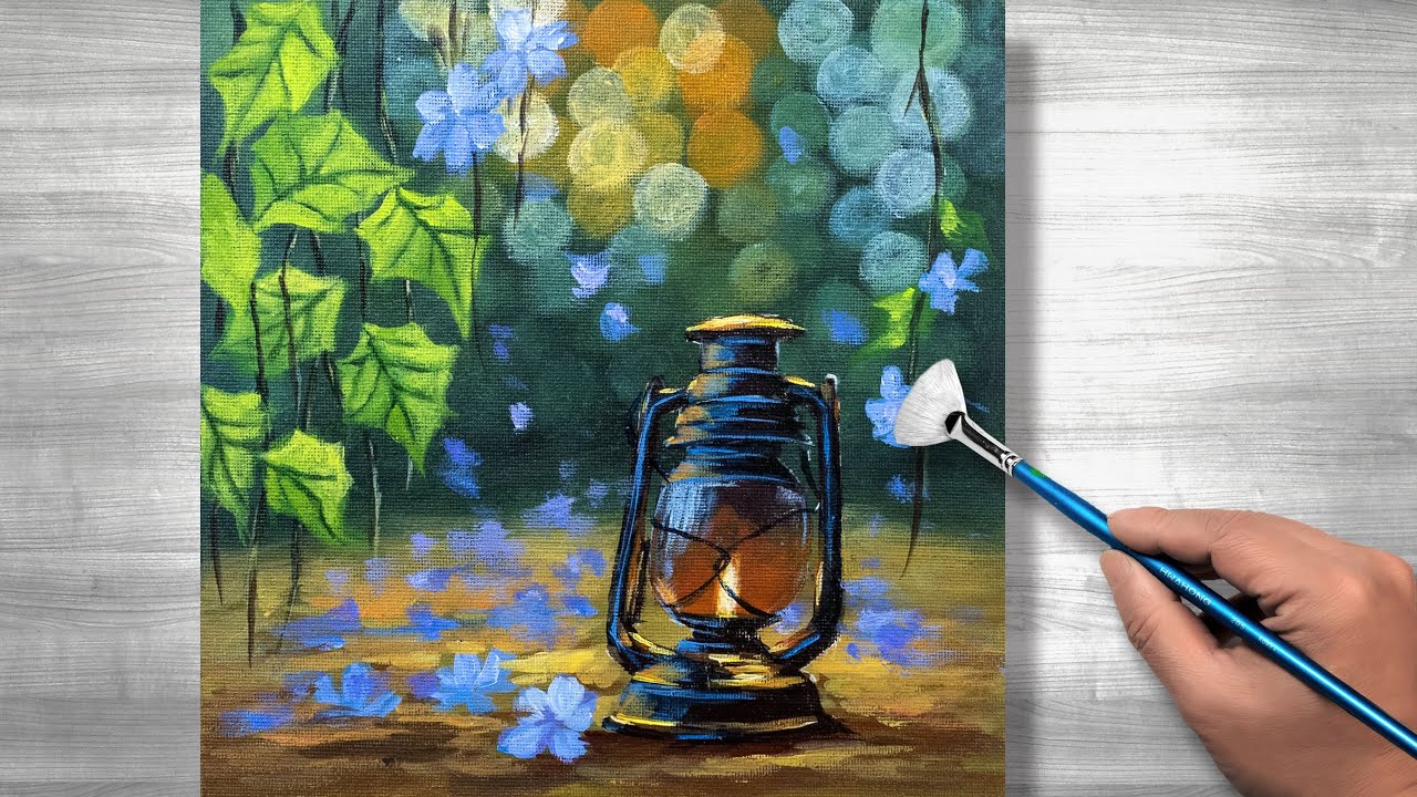 Barn lantern | Easy acrylic painting for beginners on canvas |Art 
