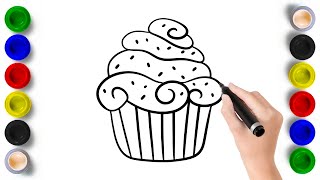 Cupcake Painting Coloring Page Marker Pen For Kids Toddlers - Child Art