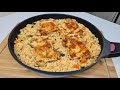 A quick and easy recipe! Chicken with rice in a pan for 20 min